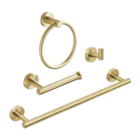 KIT ACCESORIOS PARA BAÑO INOX 4PCS DORADO CEPILLADO