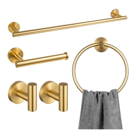 KIT ACCESORIOS PARA BAÑO INOX 5PCS DORADO CEPILLADO