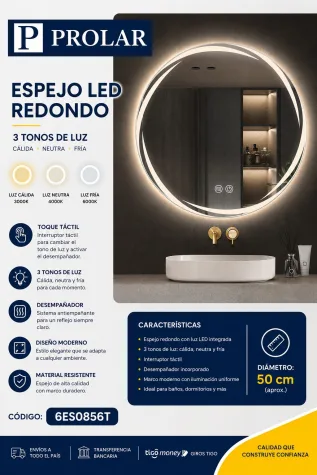 ESPEJO LED 50CM TRES TONOS