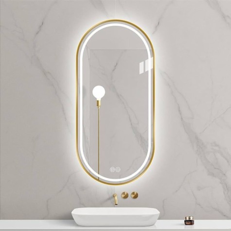 ESPEJO BAÑO LED TÁCTIL DESEMPAÑADOR OVAL 50X90CM DORADO