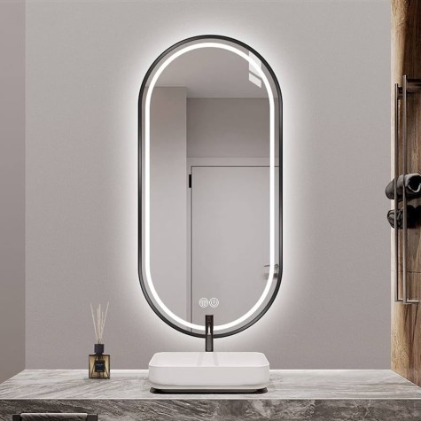 ESPEJO BAÑO LED TÁCTIL DESEMPAÑADOR OVAL 50X90CM NEGRO